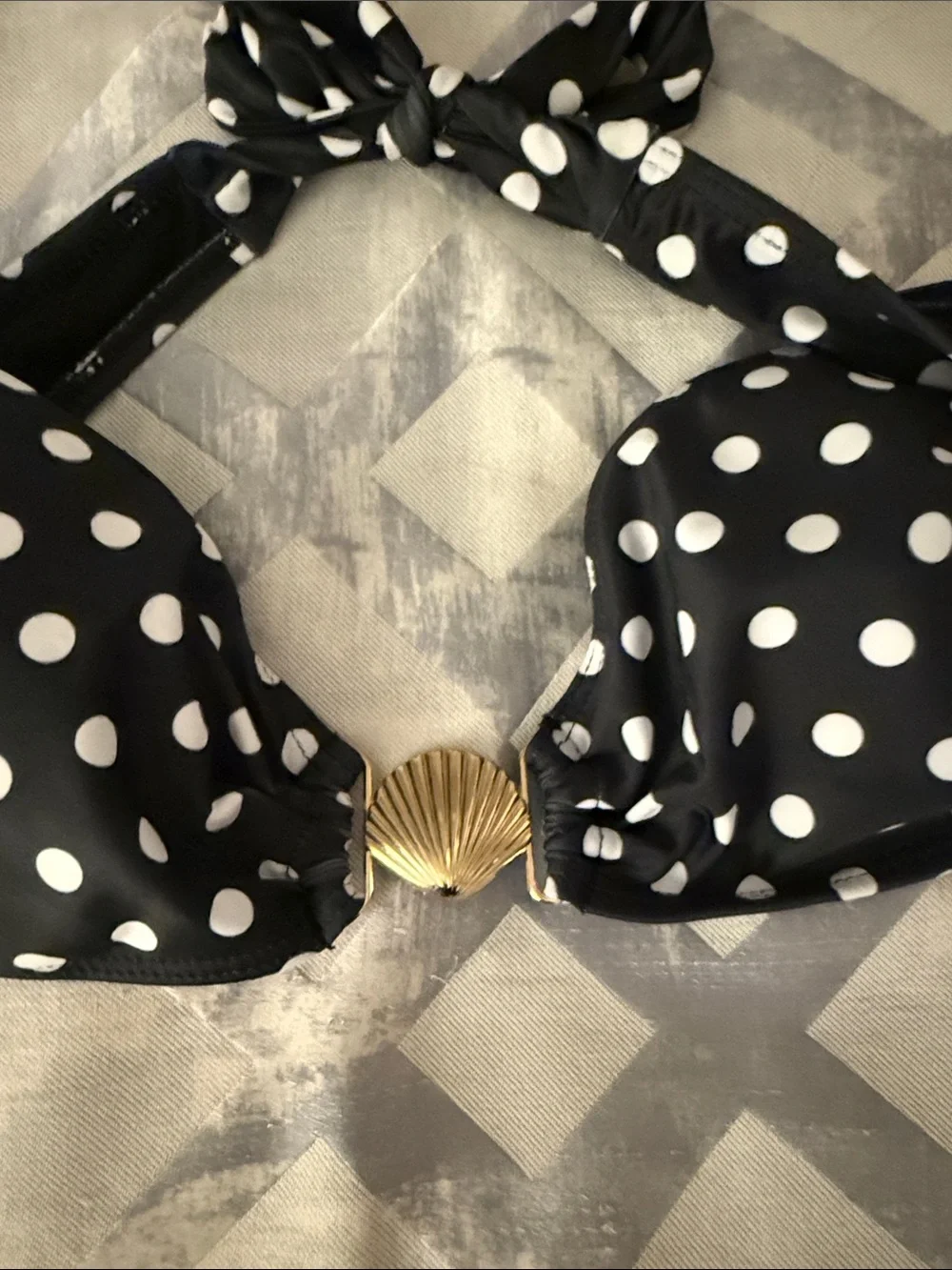H&M Black and White Polka Dot Bikini Set with Coverup Skirt